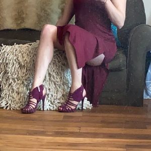 Suede purple strappy bootie